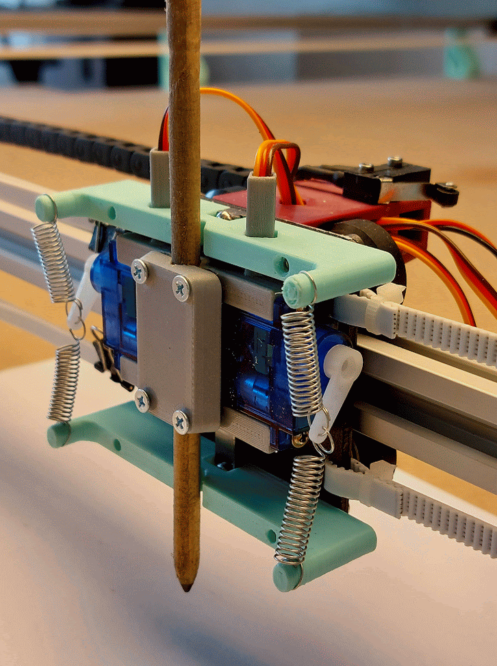Servo movement spring mechanism of CoreXY-actuated pen plotter